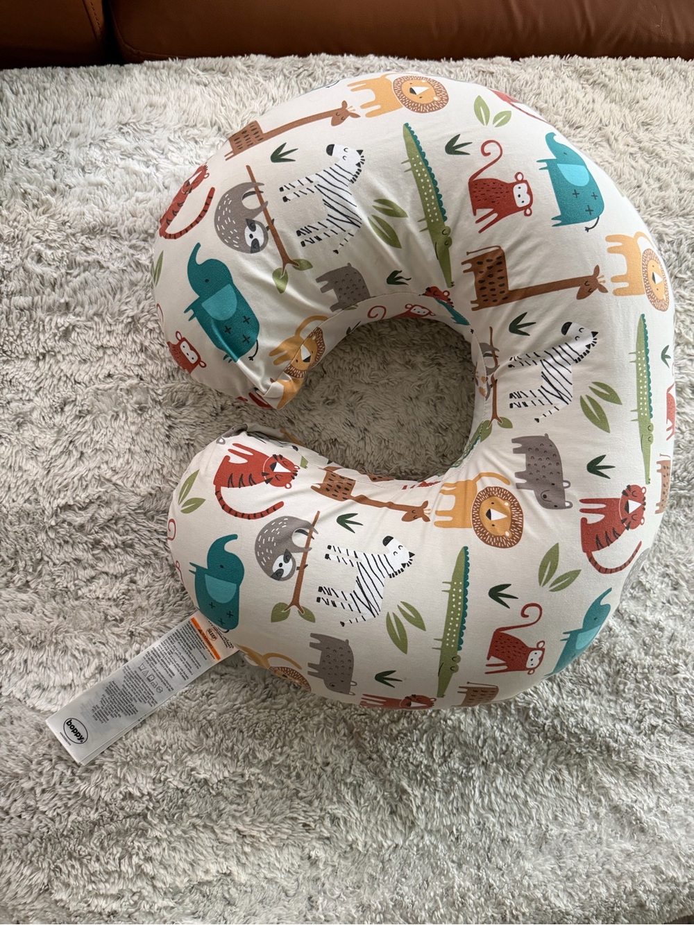 Nursery Feeding Pillow with Safari Animal Print - Cream